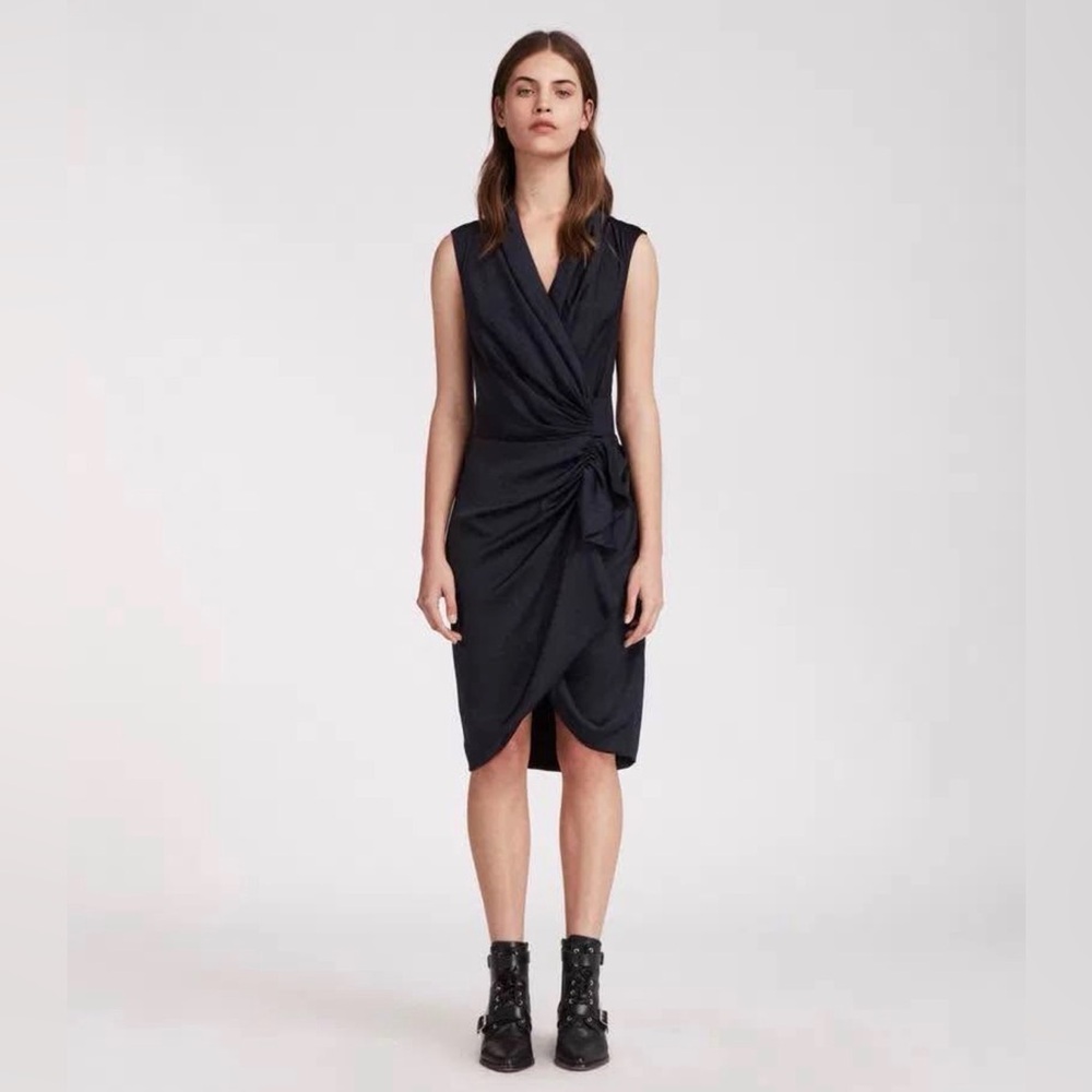 NWT All Saints Sleeveless Navy Wrap-Style Cockail Dress
